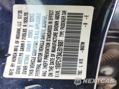 Zdjęcie 12 z 12 samochodu: 2020 HONDA CIVIC EX VIN:19XFC1F34LE019087 - miniatura