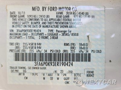 Zdjęcie 12 z 12 samochodu: 2014 FORD FUSION TITANIUM VIN:3FA6P0K93ER190424 - miniatura