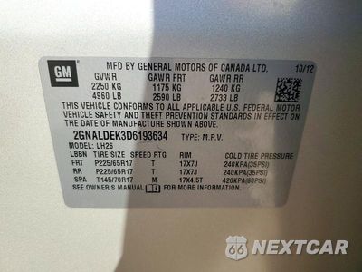 Zdjęcie 12 z 12 samochodu: 2013 CHEVROLET EQUINOX LT VIN:2GNALDEK3D6193634 - miniatura