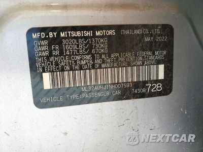 Zdjęcie 12 z 12 samochodu: 2022 MITSUBISHI MIRAGE ES VIN:ML32AUHJ1NH007593 - miniatura