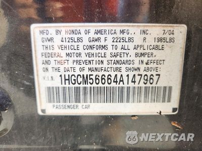 Zdjęcie 12 z 12 samochodu: 2004 HONDA ACCORD EX VIN:1HGCM56664A147967 - miniatura
