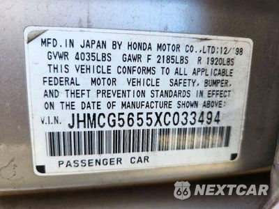 Zdjęcie 13 z 13 samochodu: 1999 HONDA ACCORD EX VIN:JHMCG5655XC033494 - miniatura