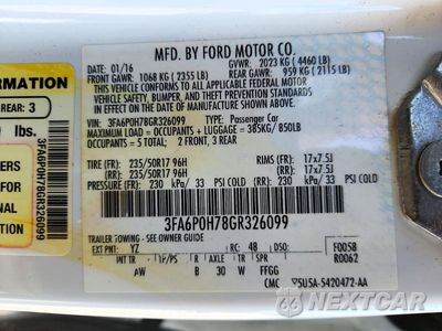 Zdjęcie 12 z 12 samochodu: 2016 FORD FUSION SE VIN:3FA6P0H78GR326099 - miniatura
