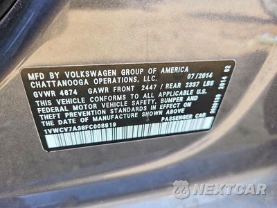 Zdjęcie 12 z 12 samochodu: 2015 VOLKSWAGEN PASSAT SEL VIN:1VWCV7A38FC008819 - miniatura