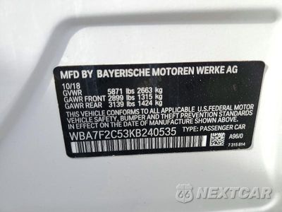Zdjęcie 12 z 12 samochodu: 2019 BMW 750 XI VIN:WBA7F2C53KB240535 - miniatura