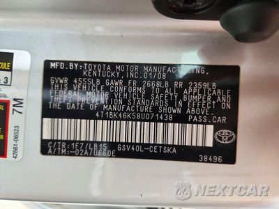 Zdjęcie 12 z 12 samochodu: 2008 TOYOTA CAMRY SE V6 VIN:4T1BK46K58U071438 - miniatura