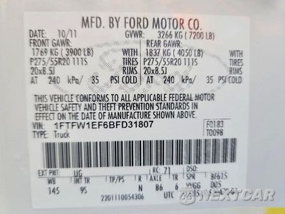 Zdjęcie 12 z 12 samochodu: 2011 FORD F150 SUPERCREW VIN:1FTFW1EF6BFD31807 - miniatura