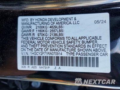 Zdjęcie 12 z 12 samochodu: 2024 HONDA ACCORD HYBRID SPORT-L VIN:1HGCY2F71RA070914 - miniatura