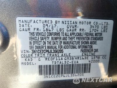 Zdjęcie 12 z 12 samochodu: 2018 NISSAN VERSA NOTE SV VIN:3N1CE2CP6JL356205 - miniatura