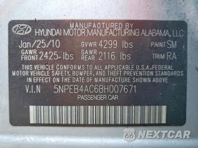Zdjęcie 13 z 13 samochodu: 2011 HYUNDAI SONATA GLS VIN:5NPEB4AC6BH007671 - miniatura
