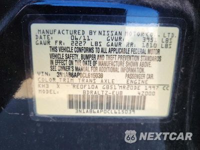 Zdjęcie 12 z 12 samochodu: 2012 NISSAN SENTRA 2.0 VIN:3N1AB6AP0CL615039 - miniatura