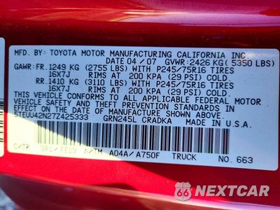 Zdjęcie 12 z 12 samochodu: 2007 TOYOTA TACOMA V6 VIN:5TEUU42N27Z425333 - miniatura