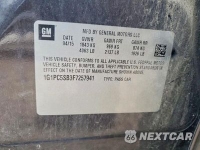 Zdjęcie 12 z 12 samochodu: 2015 CHEVROLET CRUZE LT VIN:1G1PC5SB3F7257941 - miniatura