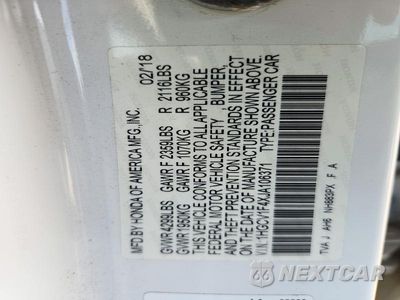 Zdjęcie 12 z 12 samochodu: 2018 HONDA ACCORD EX VIN:1HGCV1F4XJA106371 - miniatura