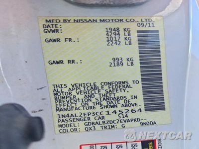 Zdjęcie 13 z 13 samochodu: 2012 NISSAN ALTIMA 2.5 S VIN:1N4AL2EP3CC145264 - miniatura