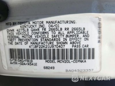 Zdjęcie 12 z 12 samochodu: 2001 TOYOTA CAMRY LE V6 VIN:4T1BF22K21U970407 - miniatura