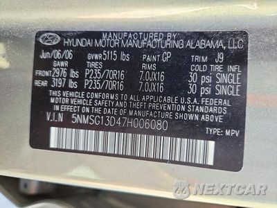 Zdjęcie 13 z 13 samochodu: 2007 HYUNDAI SANTA FE GLS VIN:5NMSG13D47H006080 - miniatura