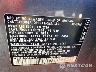 Zdjęcie 14 z 14 samochodu: 2018 VOLKSWAGEN ATLAS SEL PREMIUM VIN:1V2NR2CA9JC584747 - miniatura