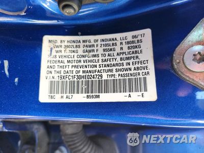Zdjęcie 12 z 12 samochodu: 2017 HONDA CIVIC EX VIN:19XFC1F30HE024729 - miniatura