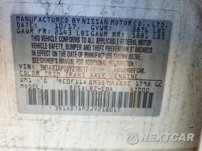 Zdjęcie 12 z 12 samochodu: 2018 NISSAN SENTRA S VIN:3N1AB7AP2JY218017 - miniatura