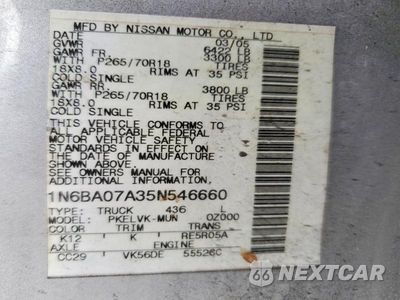 Zdjęcie 12 z 12 samochodu: 2005 NISSAN TITAN XE VIN:1N6BA07A35N546660 - miniatura