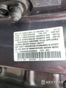 Zdjęcie 13 z 13 samochodu: 2019 HONDA CR-V EXL VIN:7FARW2H81KE003624 - miniatura