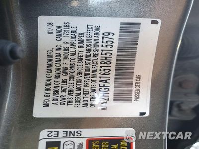 Zdjęcie 12 z 12 samochodu: 2008 HONDA CIVIC LX VIN:2HGFA16518H515579 - miniatura