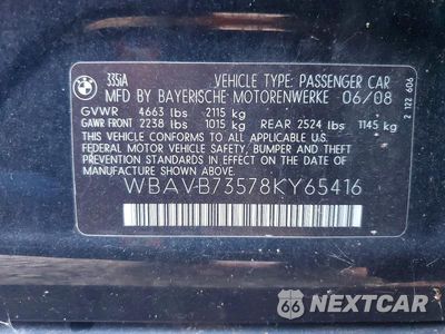 Zdjęcie 12 z 12 samochodu: 2008 BMW 335 I VIN:WBAVB73578KY65416 - miniatura