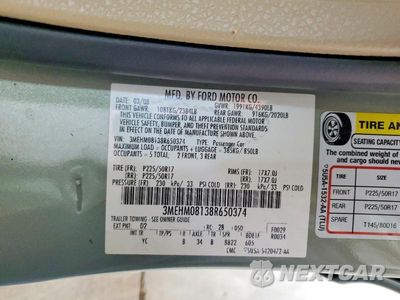 Zdjęcie 12 z 12 samochodu: 2008 MERCURY MILAN PREMIER VIN:3MEHM08138R650374 - miniatura