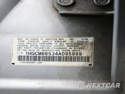Zdjęcie 12 z 12 samochodu: 2004 HONDA ACCORD EX VIN:1HGCM66534A095999 - miniatura