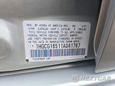 Zdjęcie 12 z 12 samochodu: 2001 HONDA ACCORD EX VIN:1HGCG16511A041767 - miniatura