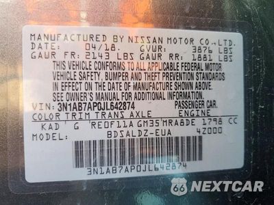 Zdjęcie 12 z 12 samochodu: 2018 NISSAN SENTRA SV VIN:3N1AB7AP0JL642874 - miniatura