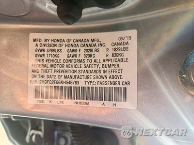 Zdjęcie 12 z 12 samochodu: 2019 HONDA CIVIC LX VIN:2HGFC2F66KH546763 - miniatura