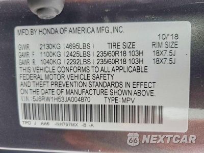 Zdjęcie 14 z 14 samochodu: 2018 HONDA CR-V EX VIN:5J6RW1H53JA004870 - miniatura