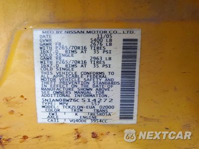 Zdjęcie 12 z 12 samochodu: 2006 NISSAN XTERRA X VIN:5N1AN08W26C514272 - miniatura