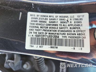 Zdjęcie 13 z 13 samochodu: 2018 HONDA CIVIC EX VIN:19XFC2F71JE012054 - miniatura