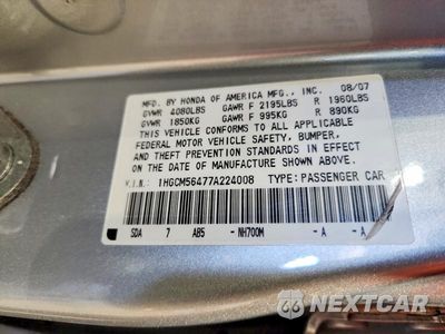 Zdjęcie 12 z 12 samochodu: 2007 HONDA ACCORD LX VIN:1HGCM56477A224008 - miniatura