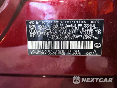 Zdjęcie 12 z 12 samochodu: 2007 LEXUS ES 350 VIN:JTHBJ46G872127772 - miniatura