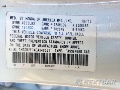 Zdjęcie 12 z 12 samochodu: 2014 HONDA ACCORD LX VIN:1HGCR2F34EA049561 - miniatura