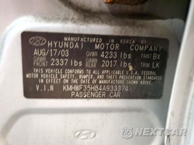 Zdjęcie 12 z 12 samochodu: 2004 HYUNDAI SONATA GLS VIN:KMHWF35H84A933374 - miniatura