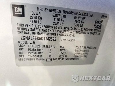 Zdjęcie 12 z 12 samochodu: 2012 CHEVROLET EQUINOX LTZ VIN:2GNALFEK5C1142692 - miniatura
