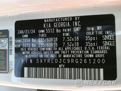 Zdjęcie 13 z 13 samochodu: 2024 KIA SORENTO S VIN:5XYRLDJC9RG261200 - miniatura