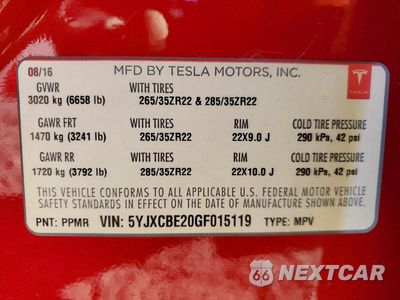 Zdjęcie 13 z 13 samochodu: 2016 TESLA MODEL X VIN:5YJXCBE20GF015119 - miniatura