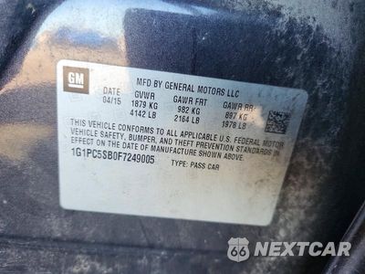 Zdjęcie 12 z 12 samochodu: 2015 CHEVROLET CRUZE LT VIN:1G1PC5SB0F7249005 - miniatura