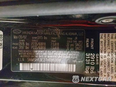 Zdjęcie 13 z 13 samochodu: 2007 HYUNDAI SANTA FE SE VIN:5NMSH13E27H086999 - miniatura