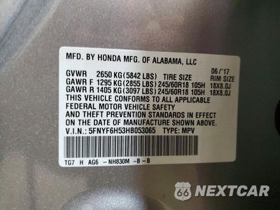Zdjęcie 13 z 13 samochodu: 2017 HONDA PILOT EXL VIN:5FNYF6H53HB053065 - miniatura