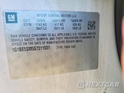 Zdjęcie 12 z 12 samochodu: 2016 CHEVROLET CRUZE LT VIN:1G1BE5SM5G7311831 - miniatura