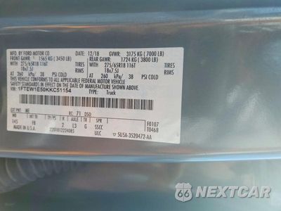 Zdjęcie 12 z 12 samochodu: 2019 FORD F150 SUPERCREW VIN:1FTEW1E50KKC51154 - miniatura