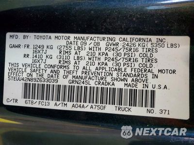 Zdjęcie 12 z 12 samochodu: 2009 TOYOTA TACOMA V6 VIN:5TEUU42N89Z633039 - miniatura