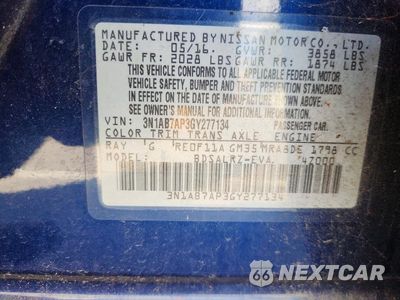 Zdjęcie 12 z 12 samochodu: 2016 NISSAN SENTRA SR VIN:3N1AB7AP3GY277134 - miniatura